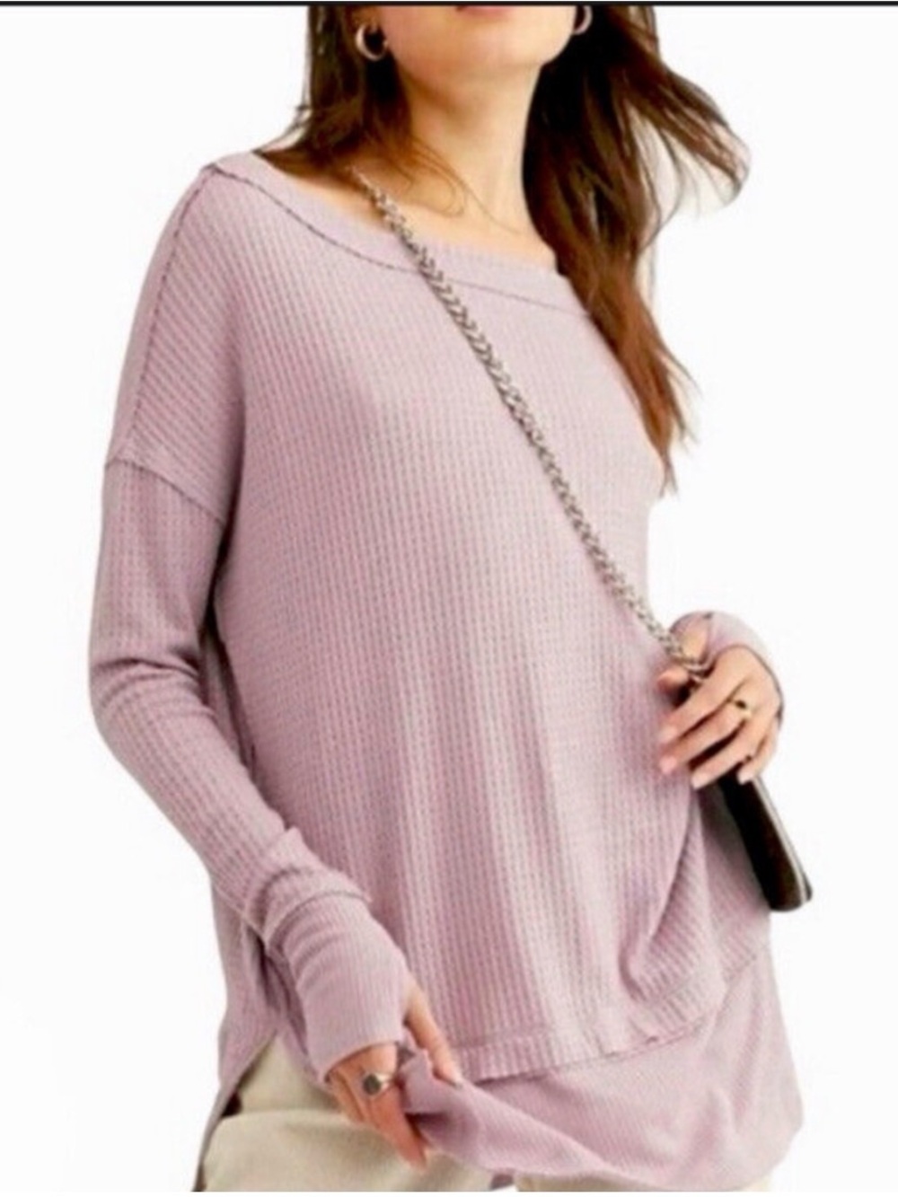 We The Free People Women Small North Shore Thermal Waffle Knit Oversize Purple
